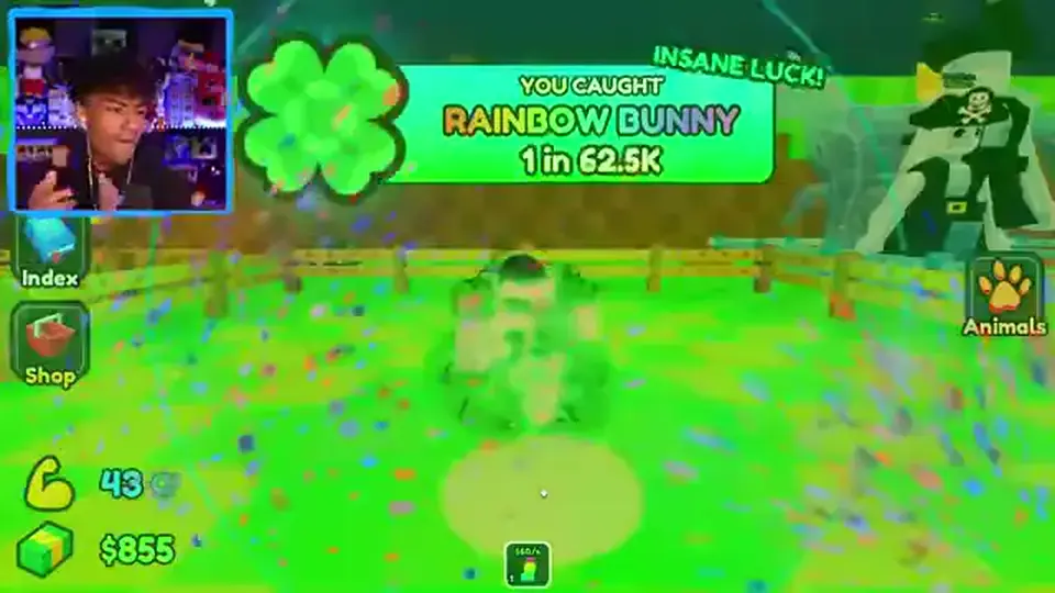 Throw Food For Animals YOU CAUGHT RAINBOW BUNNY overlay — sample variant, not a multiplier sheet
